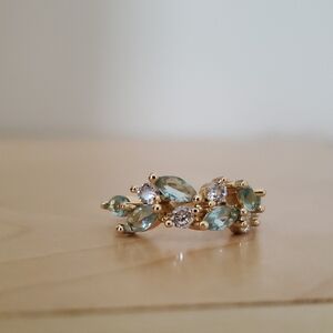 Gold-Tone Ring with Light Blue and Clear Accents